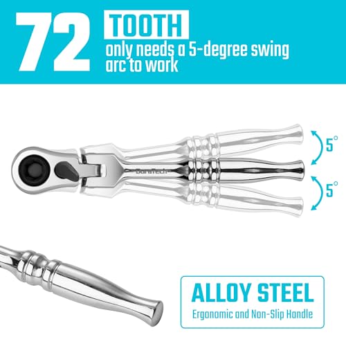 Image of DURATECH 1 /4 inch Drive Ratchet Handle, 2 in 1 Flex Head, Socket & Bit Driver