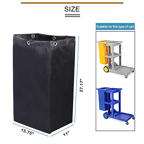 Image of Replacement Janitorial Cart Bag, High Capacity Waterproof Thickened Housekeeping Commercial Janitorial Cleaning Cart Bag with 6 Brass Grommets - 25 Gallon (Black)