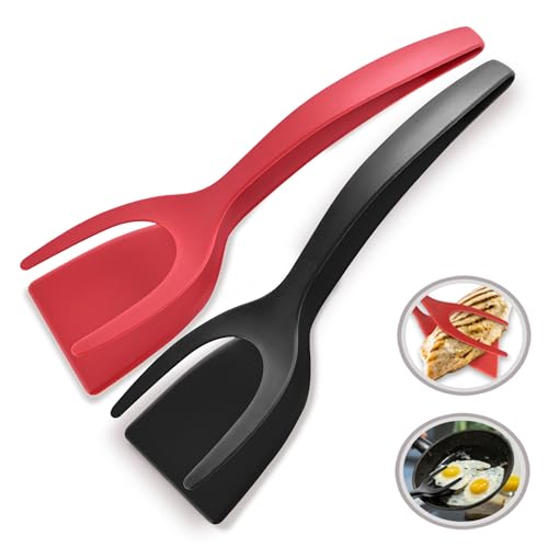 Comparison: Best Spatula For Fried Eggs 11 2 in 1 Flipper Spatula with tongs - Nylon Easy Grip Flip Spatula for Hash browns, Burgers, Steaks, French Toast, Omelets, Pancakes - Non-Stick Head, Ergonomic Handle, Withstands High Temperatures