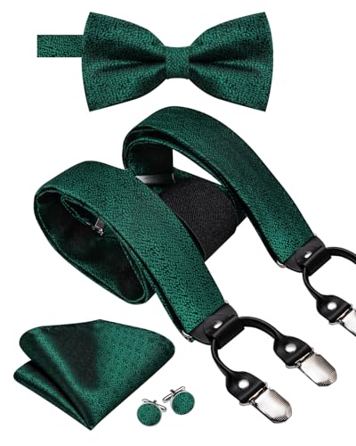 Image of Dubulle Suspender and Bow Tie for Men Paisley Solid Mens Suit Braces Pretied Bowtie and Handkerchief Cufflinks Formal Wedding