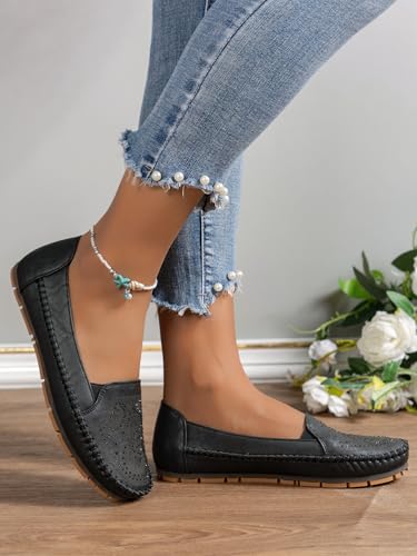 Image of Loafers for Women Leather Business Casual Shoes Comfortable Lightweight Penny Loafers Slip On Work Flats Moccasins Driving Boat Shoes