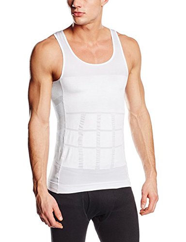 Sodacoda Camiseta Cuerpo-Formar para los Hombres - la Compresión Abdominal (White L)