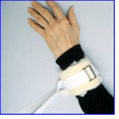 Image of Skil-Care Sheepskin Limb Holder with Single Strap, Universal Size, Synthetic Sheepskin Cuff with Non-Slip Buckle, Wrist or Ankle Restraint, Tan, 306010