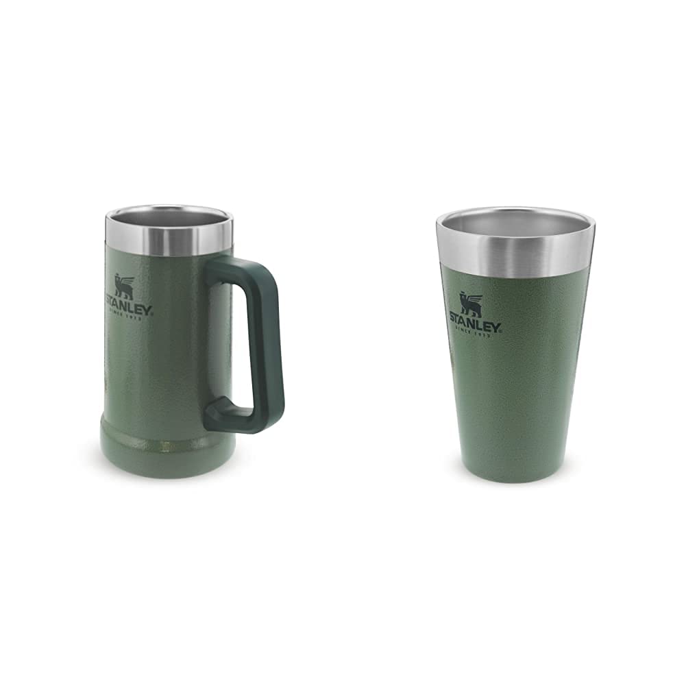Stanley Adventure Vacuum Stein 709 ml / 24oz Hammertone Green – Beer Stein hält Bier 7 Stunden kalt & Adventure Stacking Beer Pint 473 ml / 16OZ Hammertone Green - Edelstahlbecher hält 4 Stunden kalt