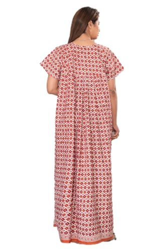 Image of Kuruti B Sheets Cotton Nighty for Women Jaipuri Print 2 Button Round Neck Short Sleeve Night Gown | Maxi Dress