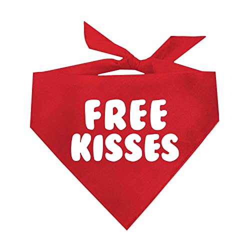 Free Kisses Dog Bandana | 100% Cotton Adjustable Triangle | Made in USA | Valentine's Day | Gift | Cute & Funny | Photoshoot Prop |Red, One Size (727)
