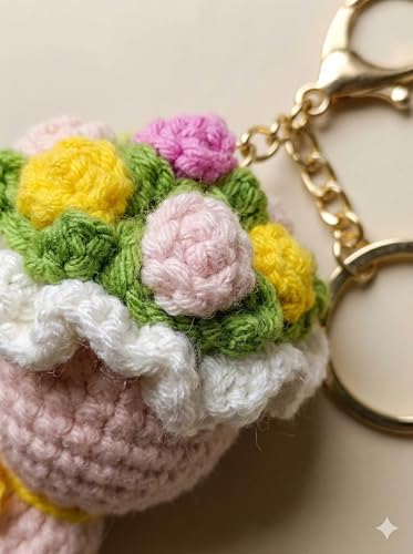 Image of Handmade Crochet Flower Keychain for Bags Keys Purse Backpack Cute Aesthetic Yarn Keyring Bag Charm Handmade Soft Thread Flower Keychain for Girls Women Kids Gifting and Daily Use