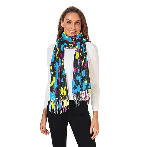Women's Paint Splatter Print Scarf Pashmina Feel Shawls Wraps Fall Winter Warm Large Scarves Fashion Tassel Long Scarf