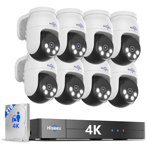 Hiseeu 4K PTZ Wired Security Camera System with 8 x 8MP IP67 CCTV Cameras,8MP DVR,360°...