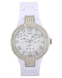 GUESS Women's W13564L1 White Plastic Band And Case Gem Accents Watch