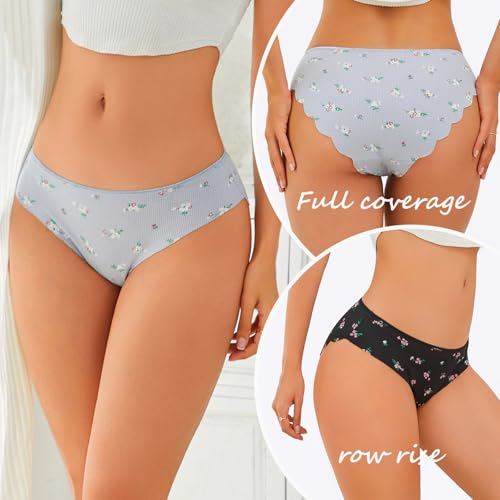 Seamless Underwear for Women Cotton Bikini Flower print Hipster Wavy Sides Invisibles Cheeky Panties 5 Pack3