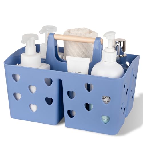 Image of Anyoifax Portable Shower Caddy Plastic Shower Basket Organizer Divided Bathroom Caddy Storage Cleanning Caddy Tote with Handle for College, Dorm Room, Kitchen, Dark Blue