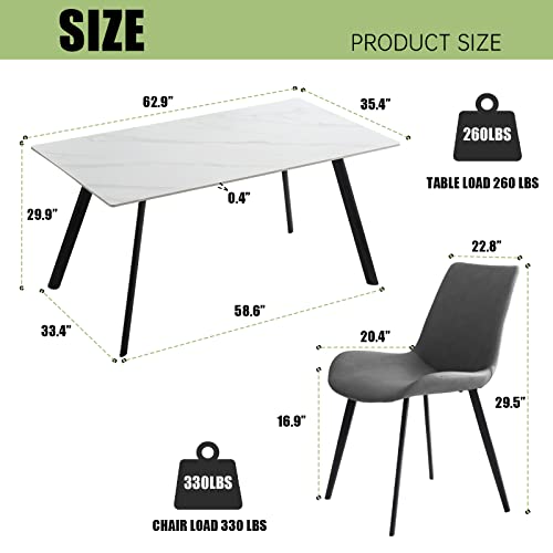 HIPIHOM-Modern-Dining-Table-Set-for-4-5-Pieces-Rectangular-Dining-White-Sintered-Stone-Table-and-Chairs-Set-4-for-Home-Kitchen-Living-Room-Dining-Room-Table4-Grey-Chairs