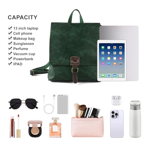 Image of Women's Fashion Backpack Purse Multipurpose Design Convertible Satchel Handbags Shoulder Bag Travel bag (Green)