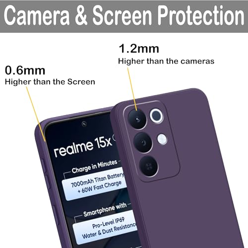 Image of amazon basics Back Cover for Realme 15X 5G | Ultra Slim Soft Rubberised Case | Matte Silicone Flexible Mobile Case | Camera Protection - Purple