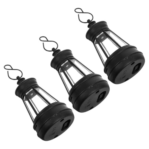 BEBEMOKO Farol Solar Pequeño de Plástico Resistente para Exterior, Lámpara Colgante Sensor Automático, Luz LED Cálida para Jardín, Patio y Césped, Pack de 3 Unidades (4.8x8.5 Cm)