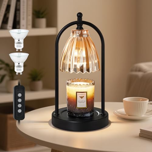GyroVu Candle Warmer Lamp with Timer, 3-Level Dimmable Wax Melt Warmer with Vintage Glass Shade, 50W Electric Candle Lamp for Scented Wax, Gifts for Women & Home Decor