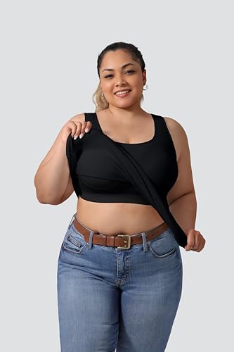 Image of Plus Size U-Back Casual Workout Tank Tops for Women with Built-in Bra, Padded Racerback Gym Athletic Yoga Tops