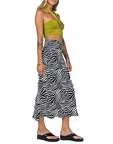 Womens 2022 Y2K Maxi Skirts,Boho Floral Print A Line Summer Long Skirts E-Girl Wrap Half Dress (Zebra, L, l)