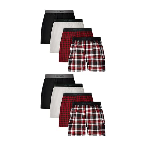Hanes Boys Underwear Boxers 8-Pack Cotton-Blend Woven Boxers for Boys Moisture-Wicking Breathable