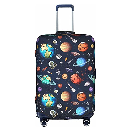 Space Doodles Planets Astronaut Travel Luggage Cover Fits 18-32 Inch Luggage, Elastic Suitcase Cover Protector with Concealed Zipper for Wheeled Suitcase Tsa Approved