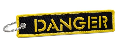 emc.nexus Porte-clés - Danger - Pendentif noir double face avec inscription et bordure jaunes - 13 x 3 cm - Clés, sacs, sacs à dos - Accessoires - École,...