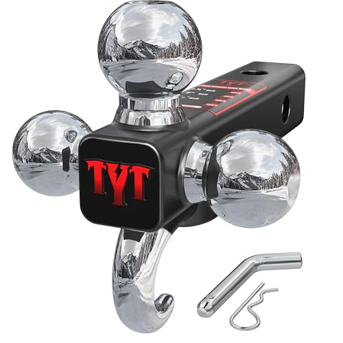 TYT Trailer Hitch Tri Ball Mount with Tow Hook Fits 2 inch Receiver Triple Balls (1-7/8 2 2-5/16) 10 000 lbs GTW 1 000 lbs TW with Hitch pin