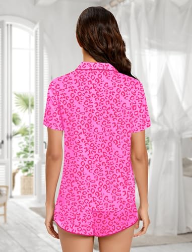 Image of Silk Pajamas for Women Satin Womens PJ Set 2 Piece Short Lounge Set Summer Sleepwear Notch Collar Button-Down Pjs