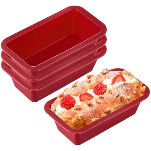 Tamnjvrr 4 Pack Silicone Mini Loaf Pan Bread Loaf Pan 6.1 x 3.3 x 1.8 Inch Red Rectangle Silicone Baking Molds for Christmas Non Stick Mini Cake Pan for Homemade Loaf, Bread and Meatloaf Cover