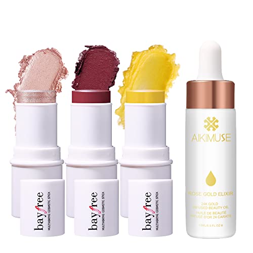 KIMUSE Multi Stick Trio Blush Highlighter Moisturizer Stick & 24k Rose Gold Elixir Face Oil Primer