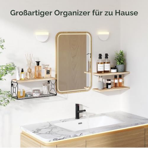Pipishell Wandregal mit Drahtkorb fürs Badezimmer, Naturfarbe – Ansicht 7