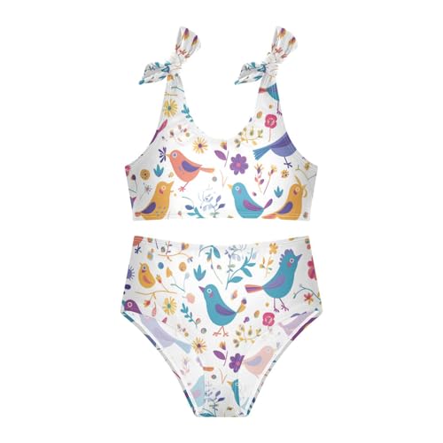 Birds Flower Girls 2 Piece Kids Bikini Set Scoop Neck Swimsuit Swimming Suits Adjustable Shoulder Strap3