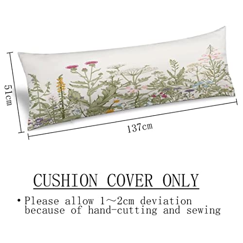 Spring Body Pillow Cover Sage Green Wild Flower Plant Vintage Floral Herbs And Botanical Cushion Long Pillowcase With Zipper Decorative Soft Large Bedding Pillow Cases For Couch,Home Gifts 20"X54" #TOP4