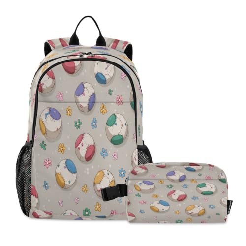 Balles de baseball et fleurs sac à dos avec sac à déjeuner pour étudiants