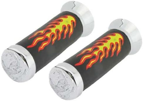 Grips W/Flames Black/Chrome Eagle. Bike Grips, Bicycle Grips, lowrider Grips, Beach Cruiser Grips, Mountain Bike Grips