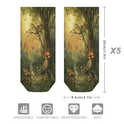 5 Pairs Unisex Adult Ankle Socks,Forest with Fairies Butterflies Elvesprinted Soft And Breathable Low Cut Socks for All Seasons Daily Wear One Size2