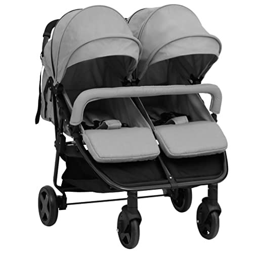 Genérico Carrito para Gemelos de Acero Gris Claro y Negro Bebés y niños pequeños,Transporte de bebés,Cochecitos de bebé Gris 14,58kg