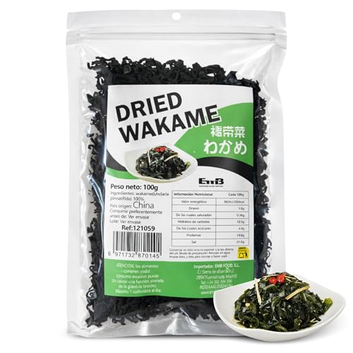 Wakame Sushi, Alga wakame deshidratada, ideal para ensaladas, combinar con verduras, añadir a sopas o hacer caldos, etc., Ensaladas y más, Contiene 1 bolsa de 100 gr