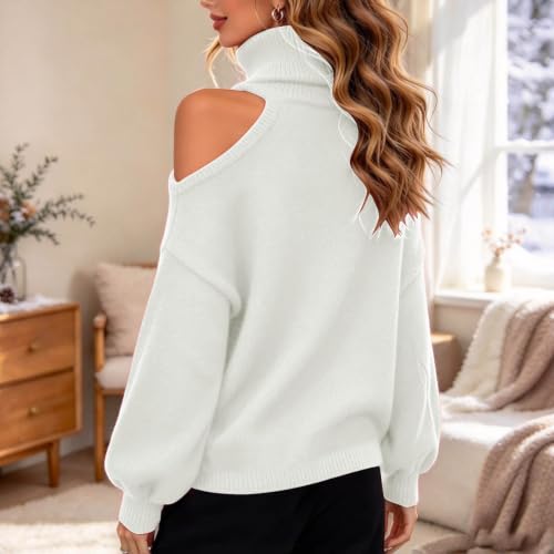 Turtleneck Sweater Women Oversized Cold Shoulder Tops Elegant Knit Pullover - image 3