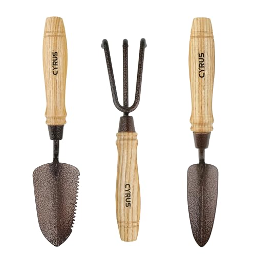 CYRUS-Garden-Tool-Set3-Piece-Garden-ShovelIncludes-Hand-Shovel-Transplanting-Shovel-and-Hand-Rake-with-Ash-Wood-Handle-for-Planting-Weeding-Maintaining-Lawns-and-Gardens