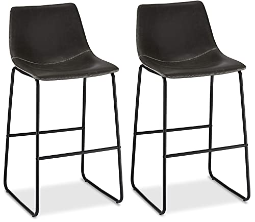 Ibbe Design Indiana Lot de 2 Gris Tabouret de Bar Chaise de Bar en Similicuir Simili Cuir Assise Rembourrée, Style Scandinaves Industrielle, Cadre Pieds en Métal avec Pieds et Repose Cover