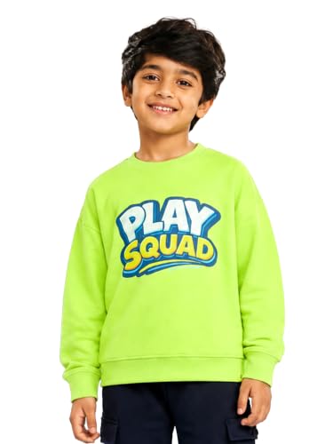 Image of KiddoPanti Boys Solid Round Neck Full Sleeve Fleece Sweatshirt | 60% Cotton 40% Polyester | Soft Warm Winter Pullover | Ribbed Cuffs & Hem | Casual Winter Sweatshirt for Kids