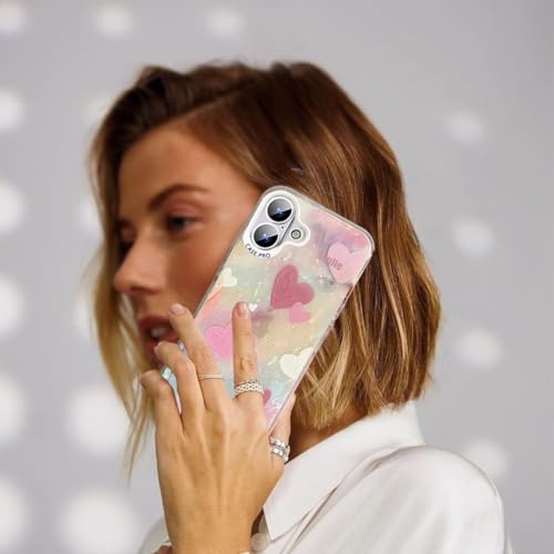 Image of mobistyle Designed for iPhone 16 Plus Cover Cool Shining Shell Love Heart Pattern Design with TPU Edges Phone Back Cover Case for Girls & Women (Pink)