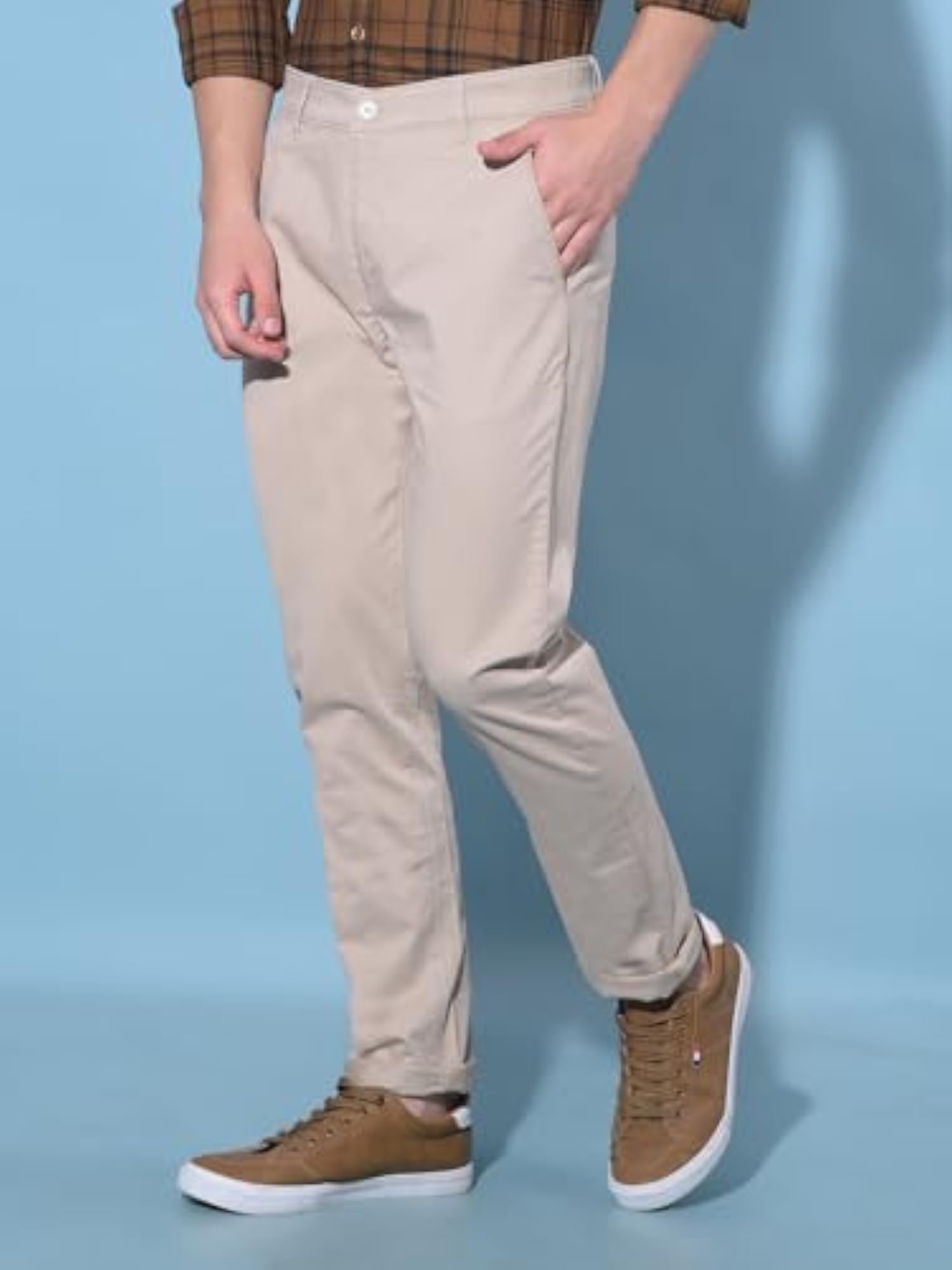 Men's Beige Cotton Trousers, Comfortable Fit