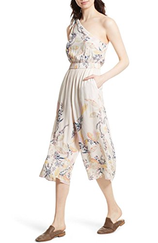 Free People Womens Pant Island Time Floral Print One Shoulder Romper Ivory L