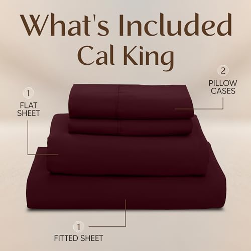 Image of Utopia Bedding California King Size Sheet Set - 4 Piece Bed Sheets, Soft and Breathable Microfiber, Includes 1 Fitted Sheet, 1 Flat Sheet and 2 Pillowcases - Oeko Tex (Burgundy)