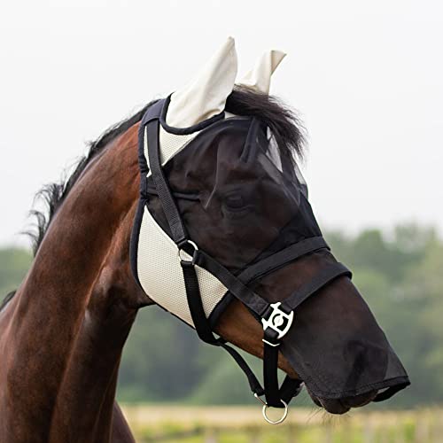 Masque anti-mouches QHP avec protection de nez pour poney mini shetland marron clair