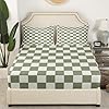 Erosebridal Plaid Bed Sheets Full Beige Sage Green Checkerboard Bedding Geometric Checkered Sheet Set for Kids Boys Girls, Aesthetic Grid 1 Fitted Sheet 1 Flat Sheet 2 Pillow Cases #2