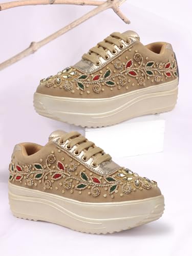 Image of Vendoz Women Hand Embroidery Wedding Party Bridal Sneakers 4032