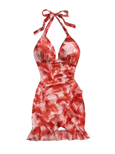 Milumia Women's Tie Dye Halter Dress Sleeveless Ruffle Wrap Hem Bodycon Mini Dresses Multicolor Medium